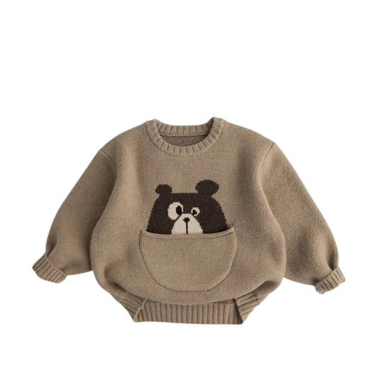 Pocket Bear Light Brown/Khaki Thick Oversized Sweater