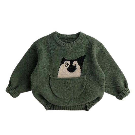 Pocket Dog Green Thick Oversized Sweater