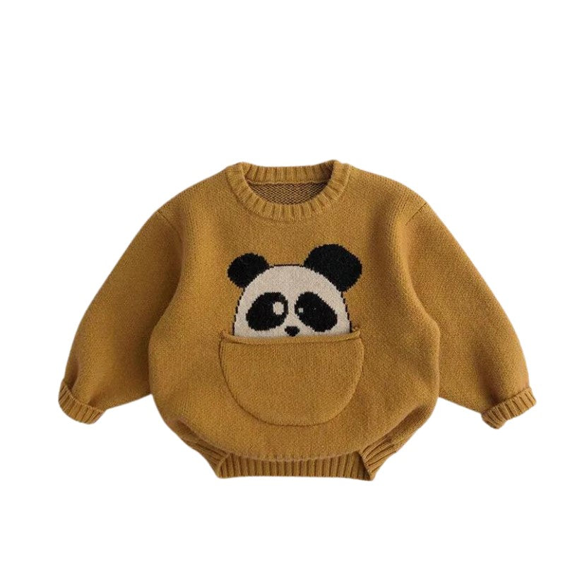 Pocket Panda Mustard Yellow Oversized Thick Sweater