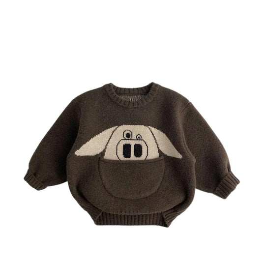 Pocket Pig Thick Brown Oversized Sweater