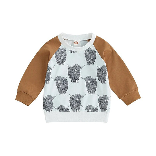 Brown and White with Cows Raglan Sweatshirt